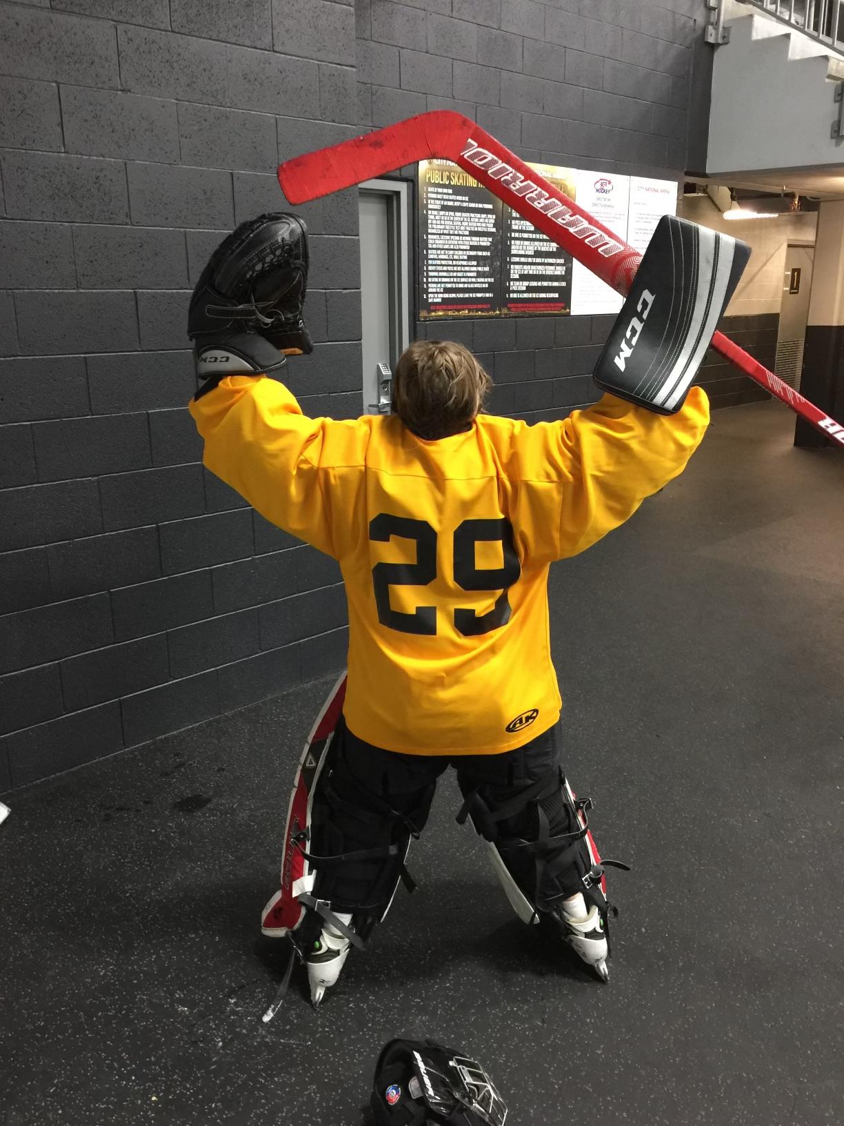 Alex Bush in goalie gear